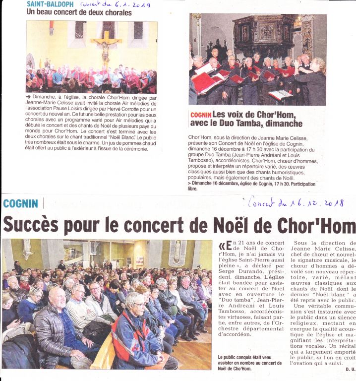 articles du DL nos concerts de Noël Cognin et St Baldoph